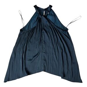 Old Navy Black Pleated Satin Halter Top - High Neck Twist Front - Size M